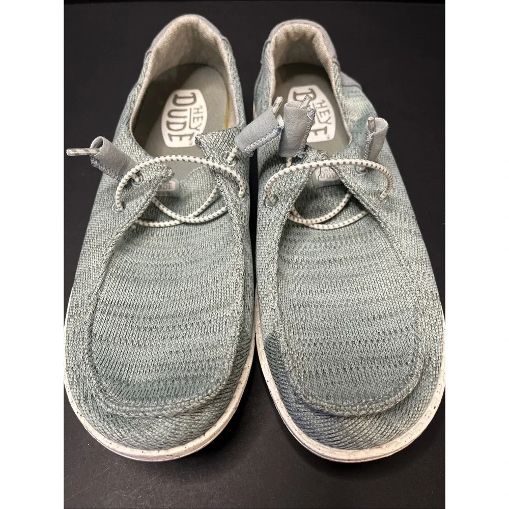 Hey Dude Wendy Sport Mesh Shoes Women Size 7 Light Blue Casual Relaxed Slip On